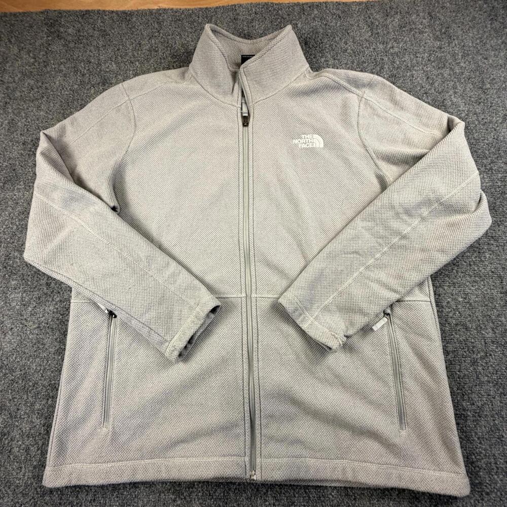 The North Face Mens Full-Zip Fleece Jacket XL Gray Textured Waffle Knit #1205